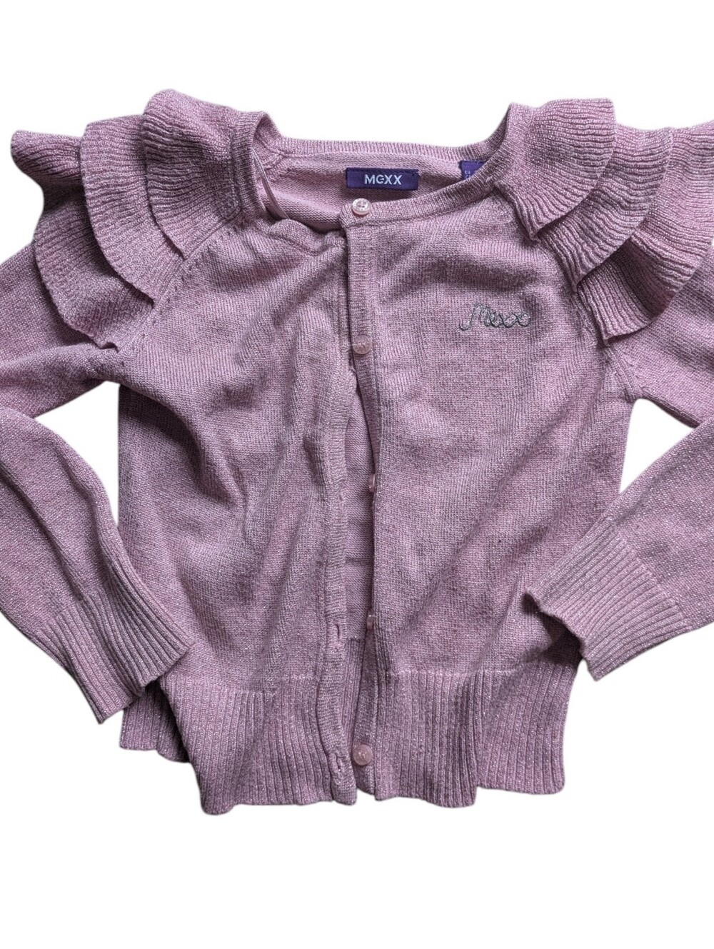 🌞4/20$ Mexx Shinny Lilac Ruffle-Shoulder Knit Cardigan